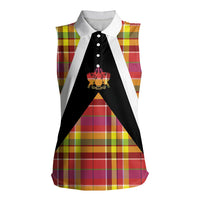 Saint Lucia Creole Day Women Sleeveless Polo Shirt Madras Pattern Flag Style