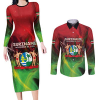 Suriname Independence Day Couples Matching Long Sleeve Bodycon Dress and Long Sleeve Button Shirt Wan Switi Srefidensi Dey - Wonder Print Shop