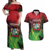 Suriname Independence Day Couples Matching Off Shoulder Maxi Dress and Hawaiian Shirt Wan Switi Srefidensi Dey - Wonder Print Shop