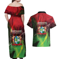 Suriname Independence Day Couples Matching Off Shoulder Maxi Dress and Hawaiian Shirt Wan Switi Srefidensi Dey - Wonder Print Shop