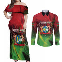 Suriname Independence Day Couples Matching Off Shoulder Maxi Dress and Long Sleeve Button Shirt Wan Switi Srefidensi Dey - Wonder Print Shop