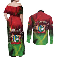 Suriname Independence Day Couples Matching Off Shoulder Maxi Dress and Long Sleeve Button Shirt Wan Switi Srefidensi Dey - Wonder Print Shop