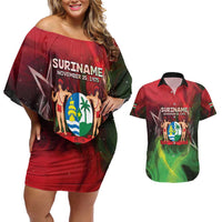 Suriname Independence Day Couples Matching Off Shoulder Short Dress and Hawaiian Shirt Wan Switi Srefidensi Dey - Wonder Print Shop