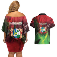 Suriname Independence Day Couples Matching Off Shoulder Short Dress and Hawaiian Shirt Wan Switi Srefidensi Dey - Wonder Print Shop