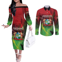 Suriname Independence Day Couples Matching Off The Shoulder Long Sleeve Dress and Long Sleeve Button Shirt Wan Switi Srefidensi Dey - Wonder Print Shop