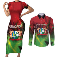 Suriname Independence Day Couples Matching Short Sleeve Bodycon Dress and Long Sleeve Button Shirt Wan Switi Srefidensi Dey - Wonder Print Shop