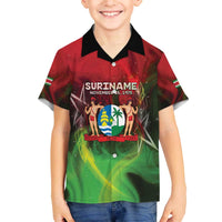 Suriname Independence Day Family Matching Off The Shoulder Long Sleeve Dress and Hawaiian Shirt Wan Switi Srefidensi Dey - Wonder Print Shop