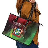 Suriname Independence Day Leather Tote Bag Wan Switi Srefidensi Dey - Wonder Print Shop