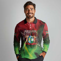 Suriname Independence Day Long Sleeve Polo Shirt Wan Switi Srefidensi Dey - Wonder Print Shop