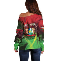 Suriname Independence Day Off Shoulder Sweater Wan Switi Srefidensi Dey - Wonder Print Shop