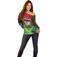 Suriname Independence Day Off Shoulder Sweater Wan Switi Srefidensi Dey - Wonder Print Shop
