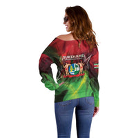 Suriname Independence Day Off Shoulder Sweater Wan Switi Srefidensi Dey - Wonder Print Shop