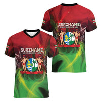 Suriname Independence Day Women V-Neck T-Shirt Wan Switi Srefidensi Dey - Wonder Print Shop