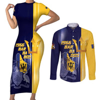Barbados Independence Day Couples Matching Short Sleeve Bodycon Dress and Long Sleeve Button Shirt Proud To Be Barbadian - Wonder Print Shop