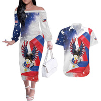 Filipino American History Month Couples Matching Off The Shoulder Long Sleeve Dress and Hawaiian Shirt Philippines Proud Of My Roots - Wonder Print Shop