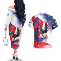 Filipino American History Month Couples Matching Off The Shoulder Long Sleeve Dress and Hawaiian Shirt Philippines Proud Of My Roots - Wonder Print Shop