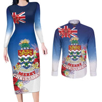 Cayman Islands Christmas Couples Matching Long Sleeve Bodycon Dress and Long Sleeve Button Shirt Coquette Bow Xmas Vibe - Wonder Print Shop