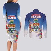 Cayman Islands Christmas Couples Matching Long Sleeve Bodycon Dress and Long Sleeve Button Shirt Coquette Bow Xmas Vibe - Wonder Print Shop