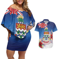 Cayman Islands Christmas Couples Matching Off Shoulder Short Dress and Hawaiian Shirt Coquette Bow Xmas Vibe - Wonder Print Shop