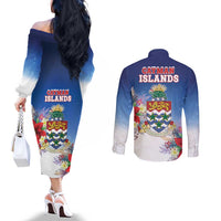 Cayman Islands Christmas Couples Matching Off The Shoulder Long Sleeve Dress and Long Sleeve Button Shirt Coquette Bow Xmas Vibe - Wonder Print Shop
