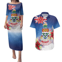 Cayman Islands Christmas Couples Matching Puletasi and Hawaiian Shirt Coquette Bow Xmas Vibe - Wonder Print Shop