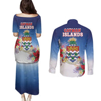 Cayman Islands Christmas Couples Matching Puletasi and Long Sleeve Button Shirt Coquette Bow Xmas Vibe - Wonder Print Shop