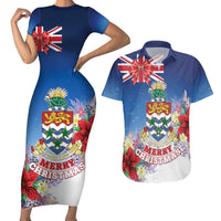Cayman Islands Christmas Couples Matching Short Sleeve Bodycon Dress and Hawaiian Shirt Coquette Bow Xmas Vibe - Wonder Print Shop
