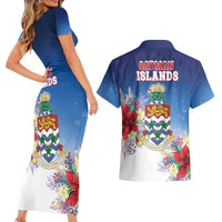 Cayman Islands Christmas Couples Matching Short Sleeve Bodycon Dress and Hawaiian Shirt Coquette Bow Xmas Vibe - Wonder Print Shop