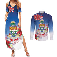 Cayman Islands Christmas Couples Matching Summer Maxi Dress and Long Sleeve Button Shirt Coquette Bow Xmas Vibe - Wonder Print Shop
