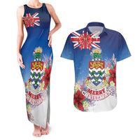 Cayman Islands Christmas Couples Matching Tank Maxi Dress and Hawaiian Shirt Coquette Bow Xmas Vibe - Wonder Print Shop