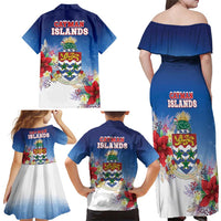 Cayman Islands Christmas Family Matching Off Shoulder Maxi Dress and Hawaiian Shirt Coquette Bow Xmas Vibe - Wonder Print Shop