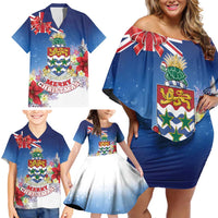 Cayman Islands Christmas Family Matching Off Shoulder Short Dress and Hawaiian Shirt Coquette Bow Xmas Vibe - Wonder Print Shop