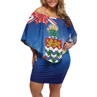 Cayman Islands Christmas Family Matching Off Shoulder Short Dress and Hawaiian Shirt Coquette Bow Xmas Vibe - Wonder Print Shop