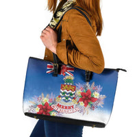 Cayman Islands Christmas Leather Tote Bag Coquette Bow Xmas Vibe - Wonder Print Shop