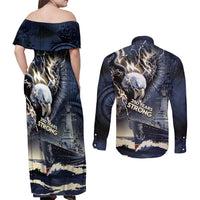 Navy Veteran 250th Anniversary Couples Matching Off Shoulder Maxi Dress and Long Sleeve Button Shirt Forged Of Salt And Steel - Wonder Print Shop