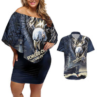 Navy Veteran 250th Anniversary Couples Matching Off Shoulder Short Dress and Hawaiian Shirt Forged Of Salt And Steel - Wonder Print Shop