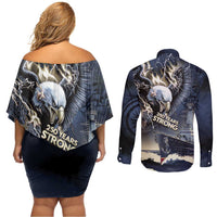 Navy Veteran 250th Anniversary Couples Matching Off Shoulder Short Dress and Long Sleeve Button Shirt Forged Of Salt And Steel - Wonder Print Shop