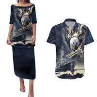 Navy Veteran 250th Anniversary Couples Matching Puletasi and Hawaiian Shirt Forged Of Salt And Steel - Wonder Print Shop