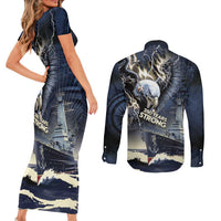 Navy Veteran 250th Anniversary Couples Matching Short Sleeve Bodycon Dress and Long Sleeve Button Shirt Forged Of Salt And Steel - Wonder Print Shop