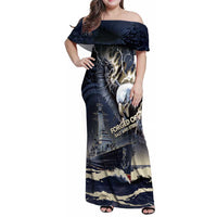 Navy Veteran 250th Anniversary Family Matching Off Shoulder Maxi Dress and Hawaiian Shirt Forged Of Salt And Steel - Wonder Print Shop