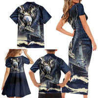 Navy Veteran 250th Anniversary Family Matching Short Sleeve Bodycon Dress and Hawaiian Shirt Forged Of Salt And Steel - Wonder Print Shop