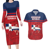 Personalized Dominican Republic Couples Matching Long Sleeve Bodycon Dress and Hawaiian Shirt Dominicana Flag Map