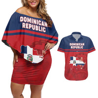 Personalized Dominican Republic Couples Matching Off Shoulder Short Dress and Hawaiian Shirt Dominicana Flag Map