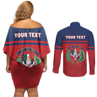 Personalized Dominican Republic Couples Matching Off Shoulder Short Dress and Long Sleeve Button Shirt Dominicana Flag Map