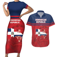 Personalized Dominican Republic Couples Matching Short Sleeve Bodycon Dress and Hawaiian Shirt Dominicana Flag Map