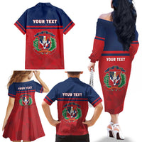 Personalized Dominican Republic Family Matching Off The Shoulder Long Sleeve Dress and Hawaiian Shirt Dominicana Flag Map