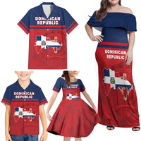 Personalized Dominican Republic Family Matching Off Shoulder Maxi Dress and Hawaiian Shirt Dominicana Flag Map