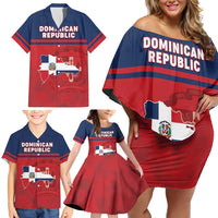 Personalized Dominican Republic Family Matching Off Shoulder Short Dress and Hawaiian Shirt Dominicana Flag Map