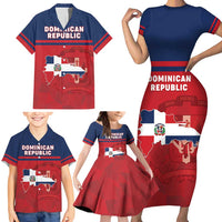 Personalized Dominican Republic Family Matching Short Sleeve Bodycon Dress and Hawaiian Shirt Dominicana Flag Map