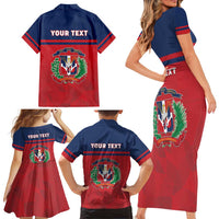 Personalized Dominican Republic Family Matching Short Sleeve Bodycon Dress and Hawaiian Shirt Dominicana Flag Map